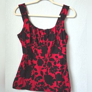 Ann Taylor Red and Black Floral Tank Top